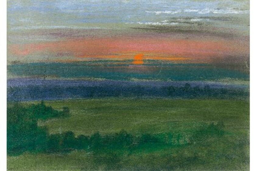 Chorin bei Sonnenuntergang, Pastellkreide auf Velin, auf Karton montiert 24,5 x 34 cm, 1906., Foto: Max Taut, Lizenz: Max Taut Chorin bei Sonnenuntergang, Pastellkreide auf Velin, auf Karton montiert 24,5 x 34 cm, 1906., Foto: Max Taut, Lizenz: Max Taut