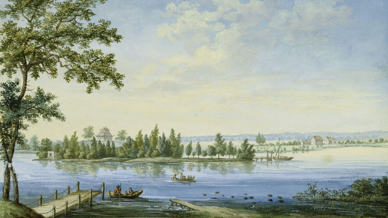 Johann Friedrich Nagel (Zuschreibung), Rheinsberg, „Ansicht der Insel Remus zu Rheinsberg“, um 1795, Foto: SPSG, Lizenz: SPSG