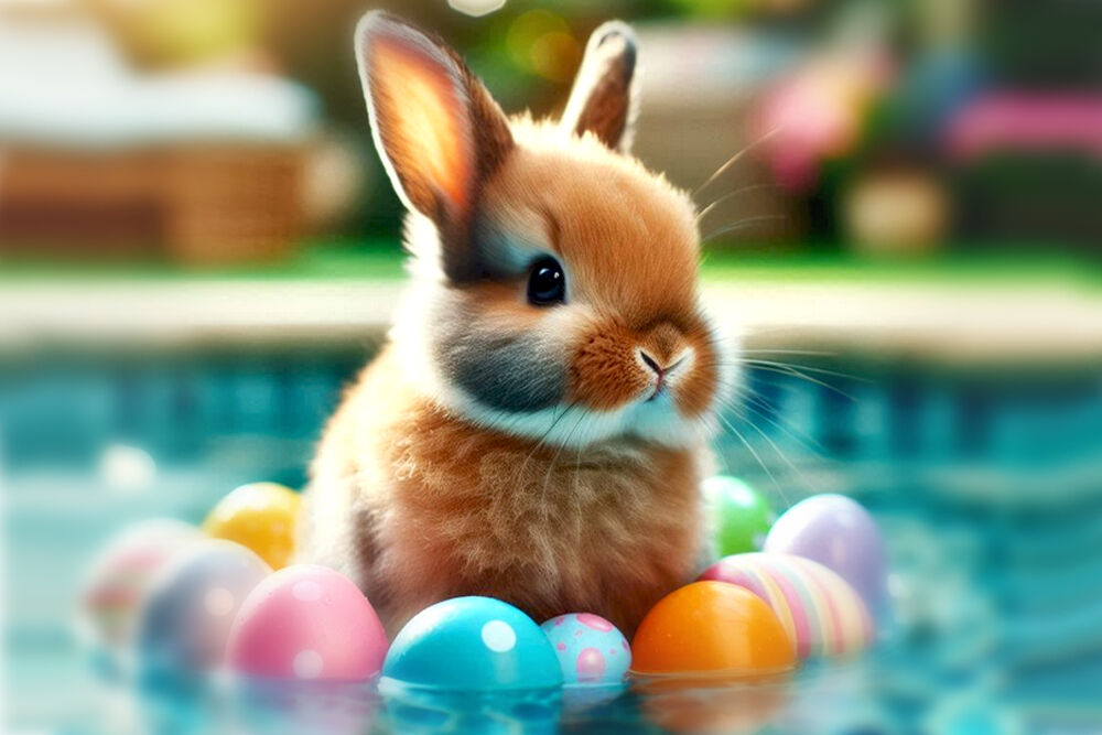 Osterhase im Schwimmbad, Foto: KI