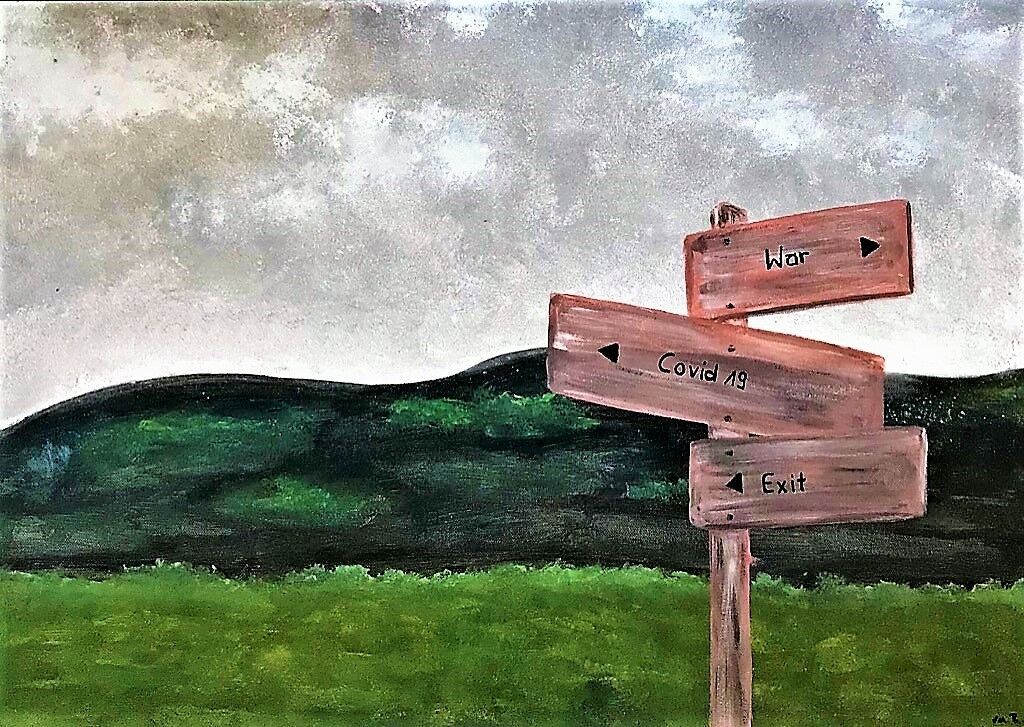 Wegweiser / 2022/ 50 x 70 / Acryl auf Leinwand, Foto: Atelier BareMünze, Lizenz: Atelier BareMünze